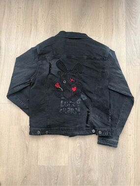 BKYS Black Embroidered Bunny Denim Jacket